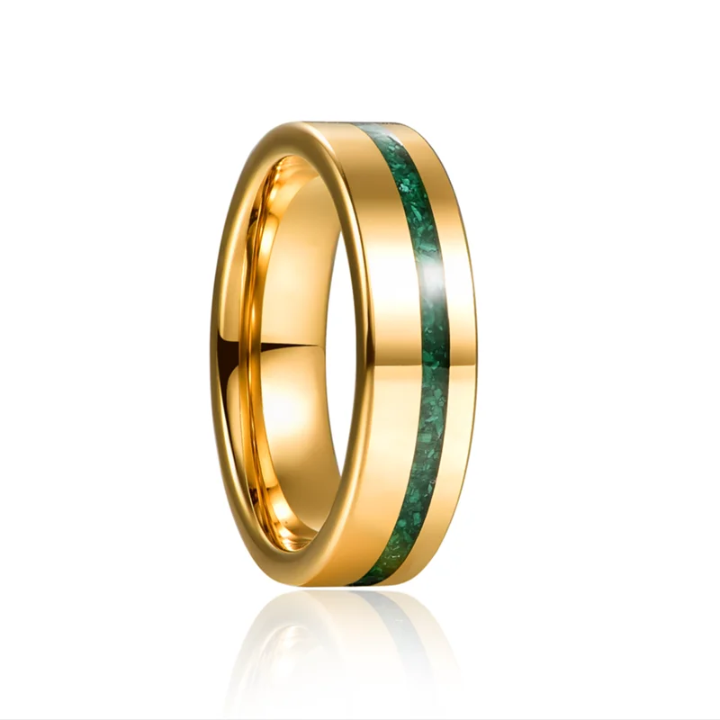 Nuncad 6mm Tungsten Carbide Ring Gold Polished Inlaid Green Opal & Malachite Men's Women Wedding Jewelry Gift