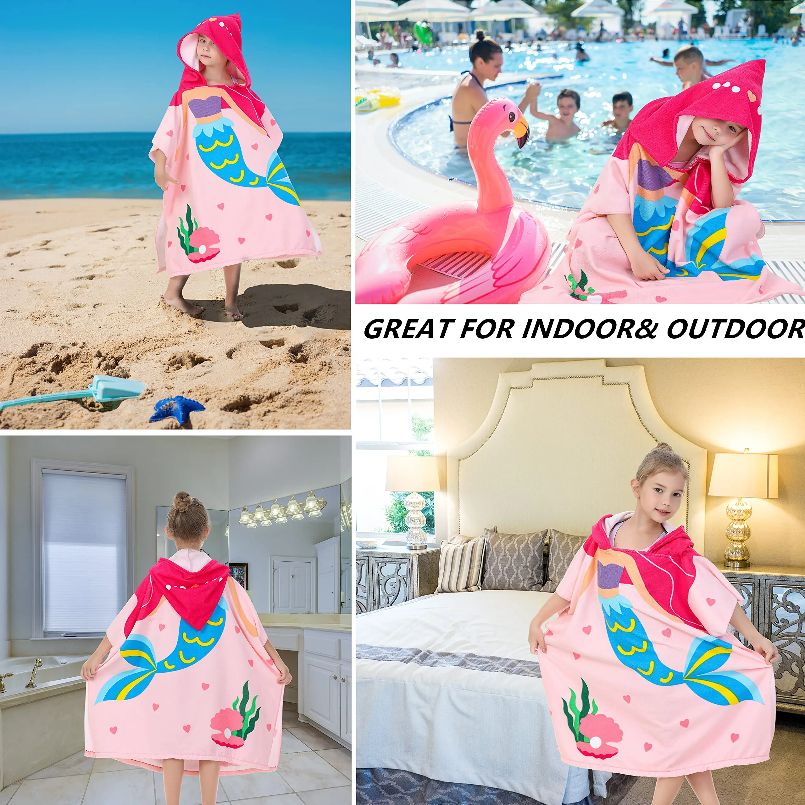 Dinosaur Beach Towel with Hood for 3-10 Years Boys and Girls Hooded Towels Bath Robe for Kids with Drawstring Bag