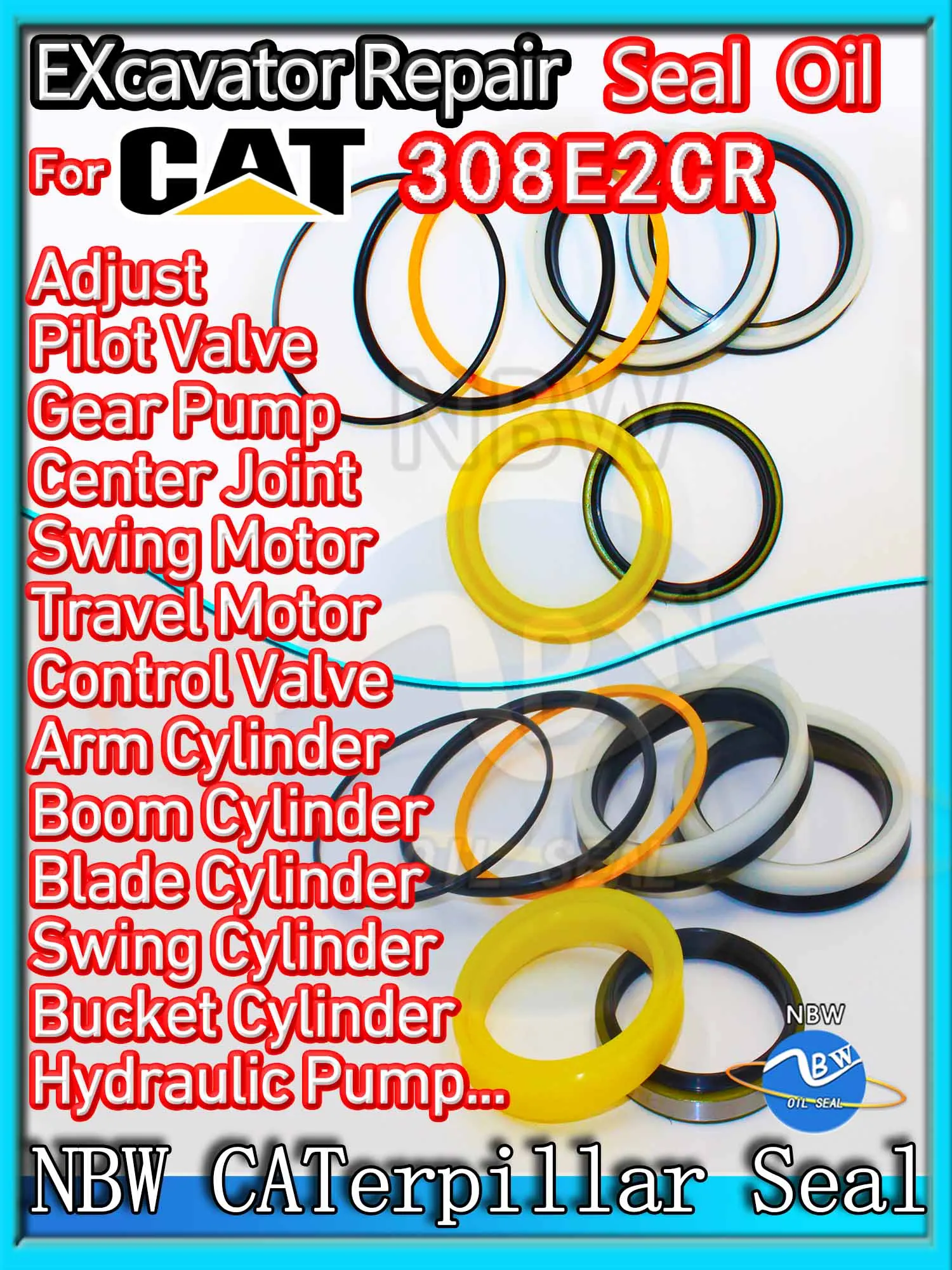 For Caterpillar 308E2CR Excavator Oil Seal Kit High Quality Repair Cat MOTOR Piston Rod Shaft Replacement Dust Bushing Control