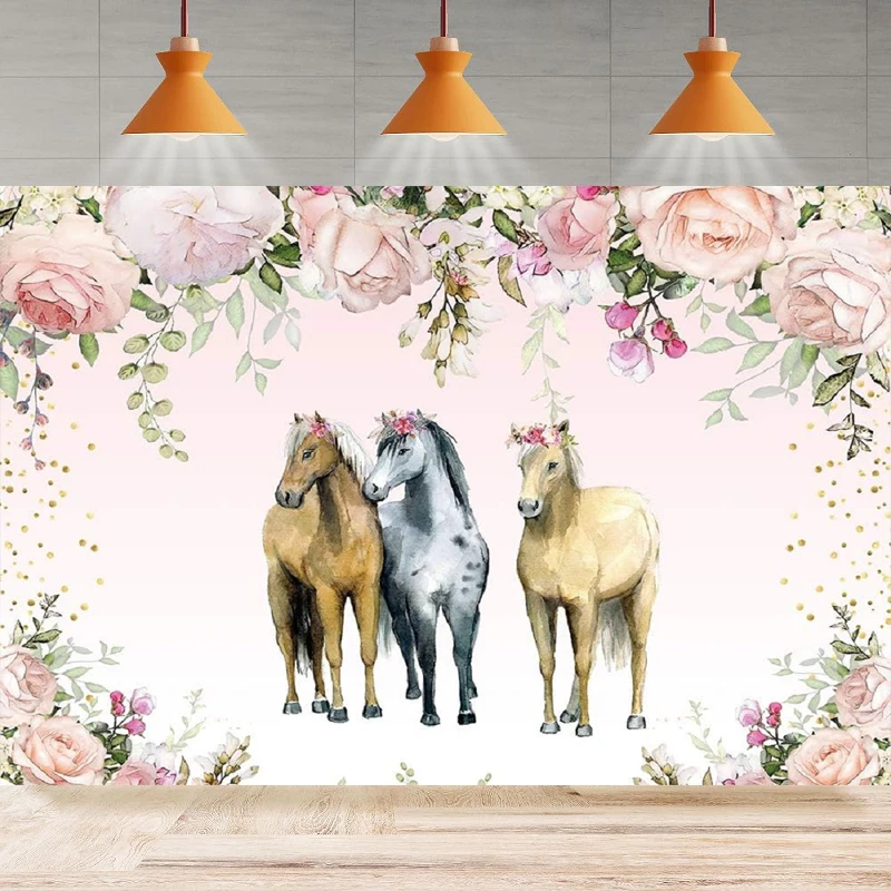 

Photography Backdrop Pink Flower Countryside West Cowboy Cowgirl Horse Baby Shower Background Home Party Backdrop Wall Banner