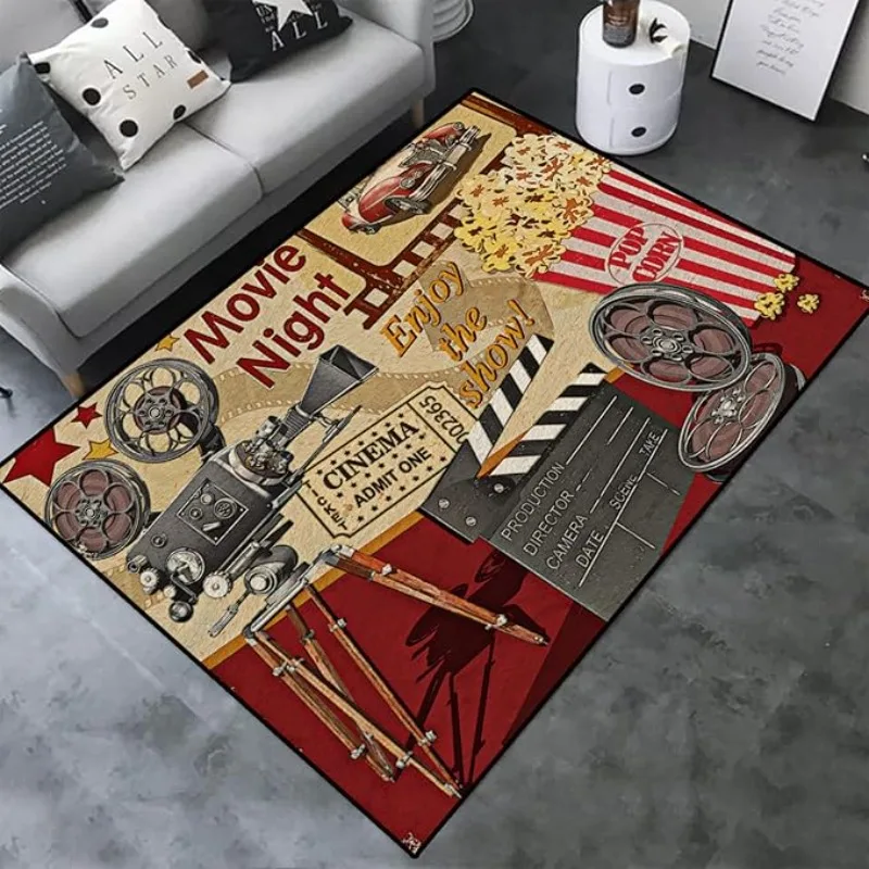 Movie Clapboard Area Rug Movie Night Home Theater Film Art Rugs Cinema Area Carpet Non-Slip Home Decor for Bedroom Playing Room