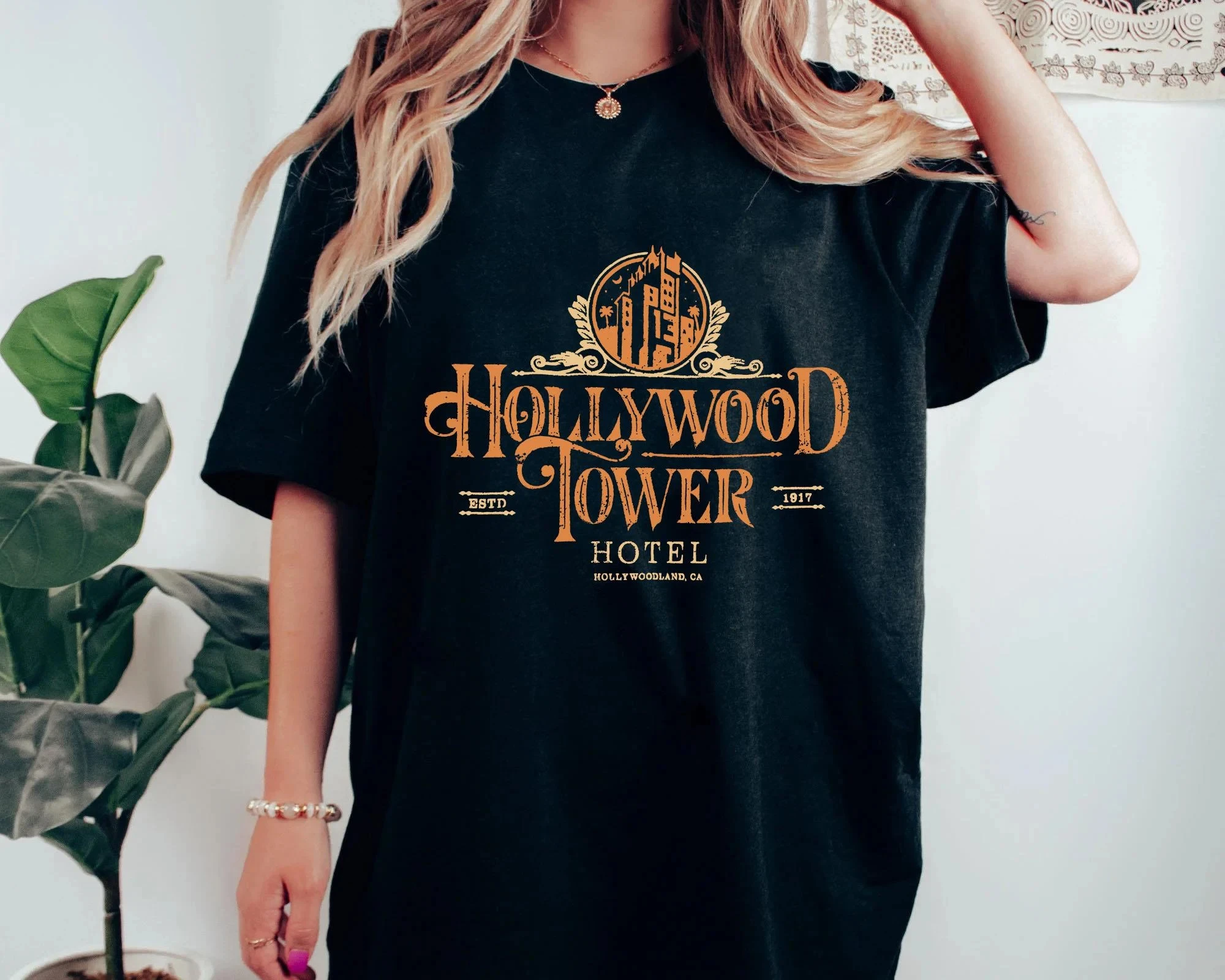 

Голливудская башня для отеля, удобная рубашка с воротником в стиле ретро, футболка Disney «Twilight», футболка с башней ужасов, тематический парк Диснея, вечеринка, сезон ужасов