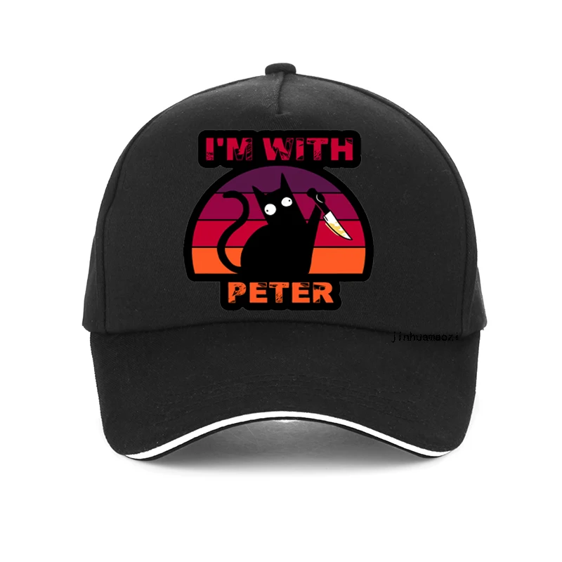 

Black Cat Pew i’m with peter Baseball cap men Funny Gangster with Gun Cat Cartoon hip hop cap summer adjustable Women sunhat