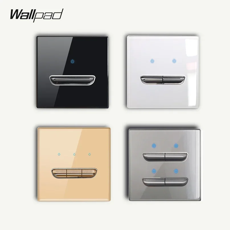 Wall Light Switch 1 2 3 4 Gang Tempered Glass Panel Blue LED Night Light White Black Gray Gold Pass Through Low Price