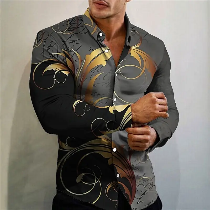 Camisa de botão estampado floral manga longa masculina, top casual extragrande, material macio e saudável, nova moda, primavera