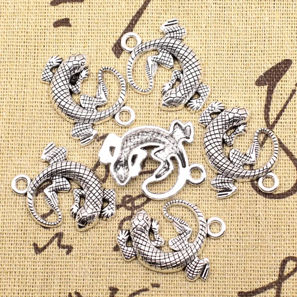 Girls Jewelry Art Crafts Diy Charms Lizards Antique Silver Color Pendants For Earrings 30x25mm 5pcs