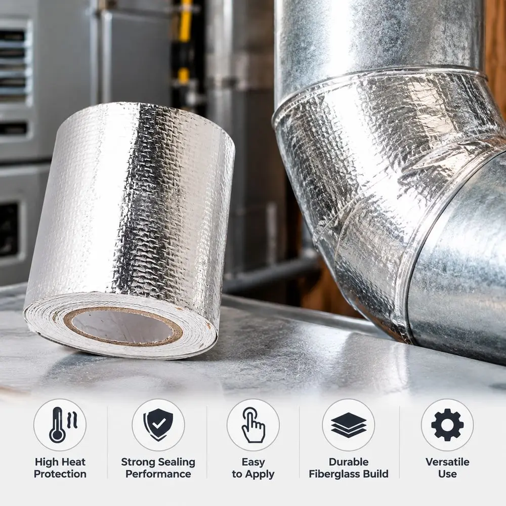 Durable 2in x 16.4ft Aluminum Foil Tape Airtight Seal Watertight Seal Heat Resistant Tape Silver Reflective Tape HVAC
