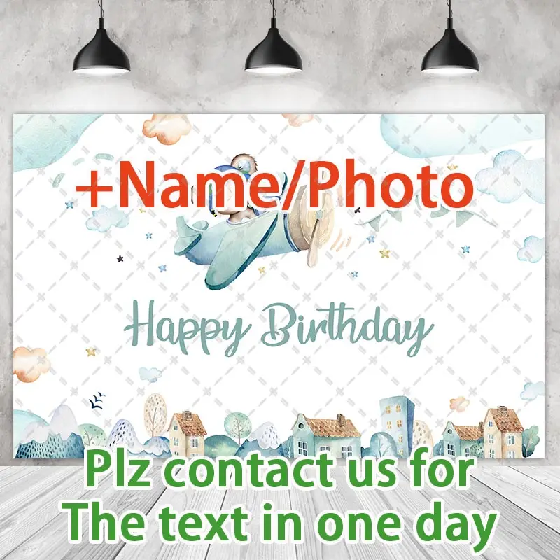 Pilot Bear Party Backdrops Children Kids Photography Cake Smash House Cloud White Background Shoot Customize Name Photo