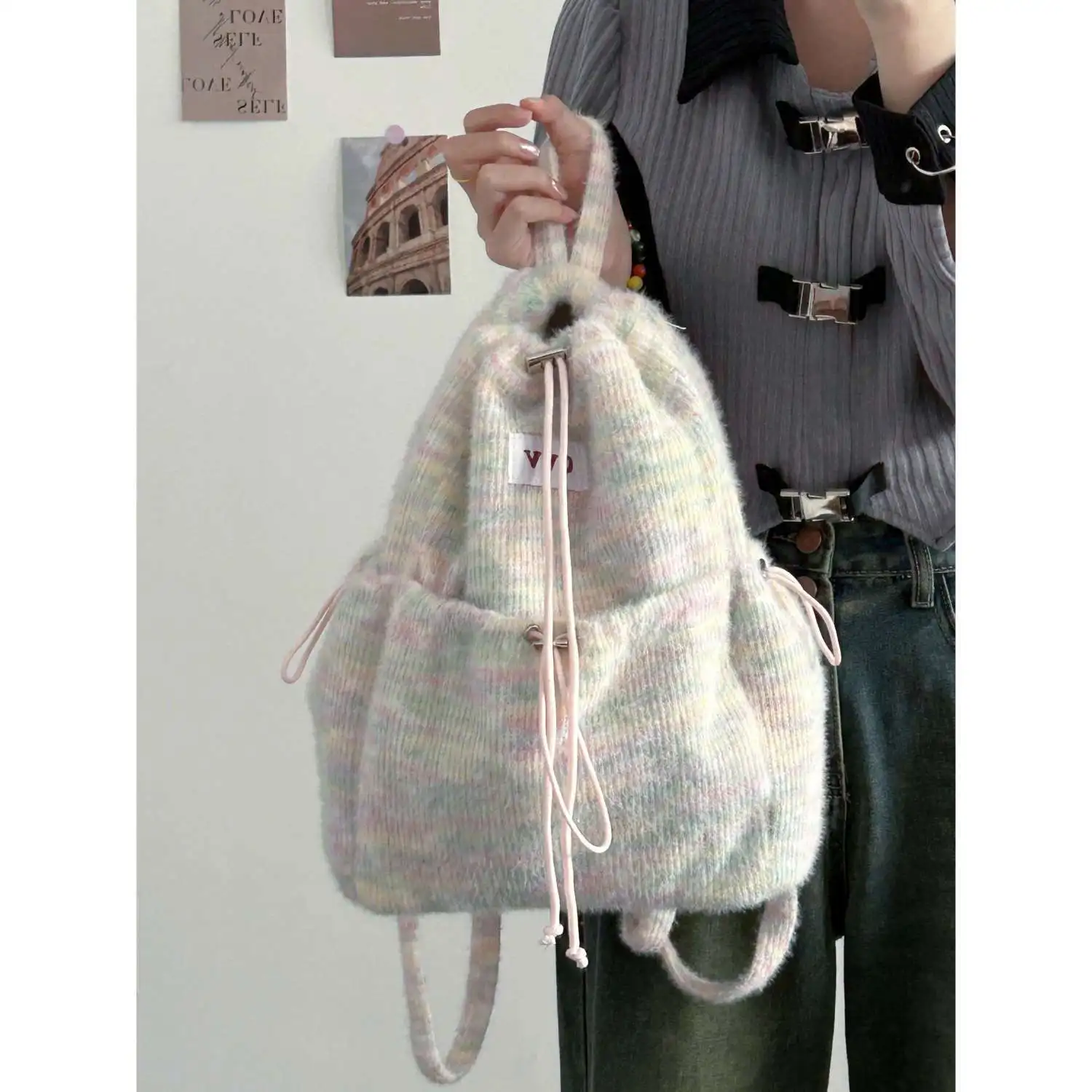 Miyagawa Small Candy Plush Backpack for Students Class 2023 Autumn/Winter New Girls Korean Fashion Versatile Book Bag