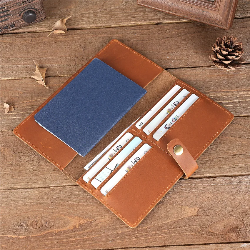 1049 Men's Multi Slot Card Bag, Large Banknote Compartment, Long Style, Simple Leather Coin Purse, Crazy Horse Leather Wallet