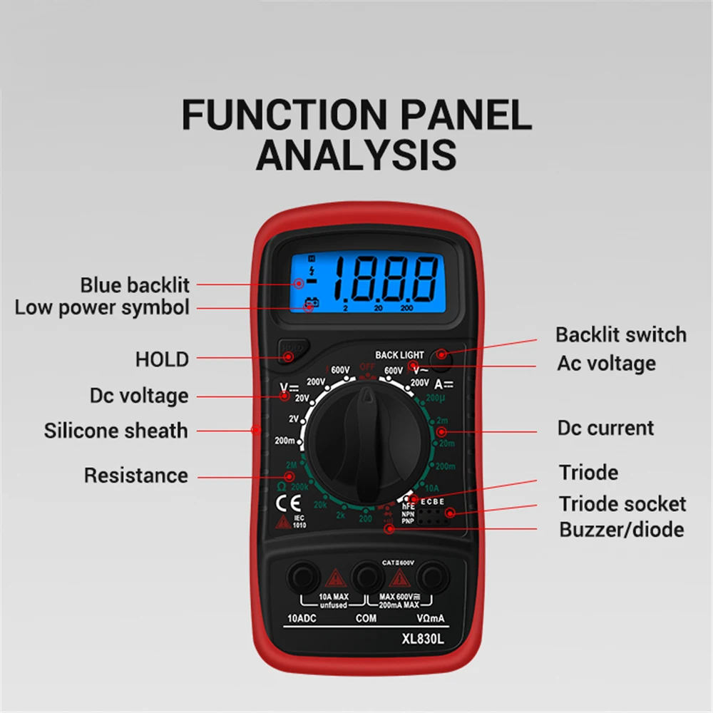 Handheld Digitale Multimeter Ohm Voltage Tester Meter Multimetro XL830L Ac/Dc Ampèremeter Met Thermokoppel Lcd Backlight Display Nieuwe