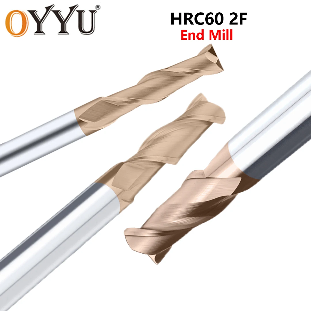 

OYYU HRC60 2 Flutes End Mills Carbide CNC Tools Milling Cutter Router Bit 1mm 2mm 3mm 5mm 20mm 50-150L Endmills for Metal Steel