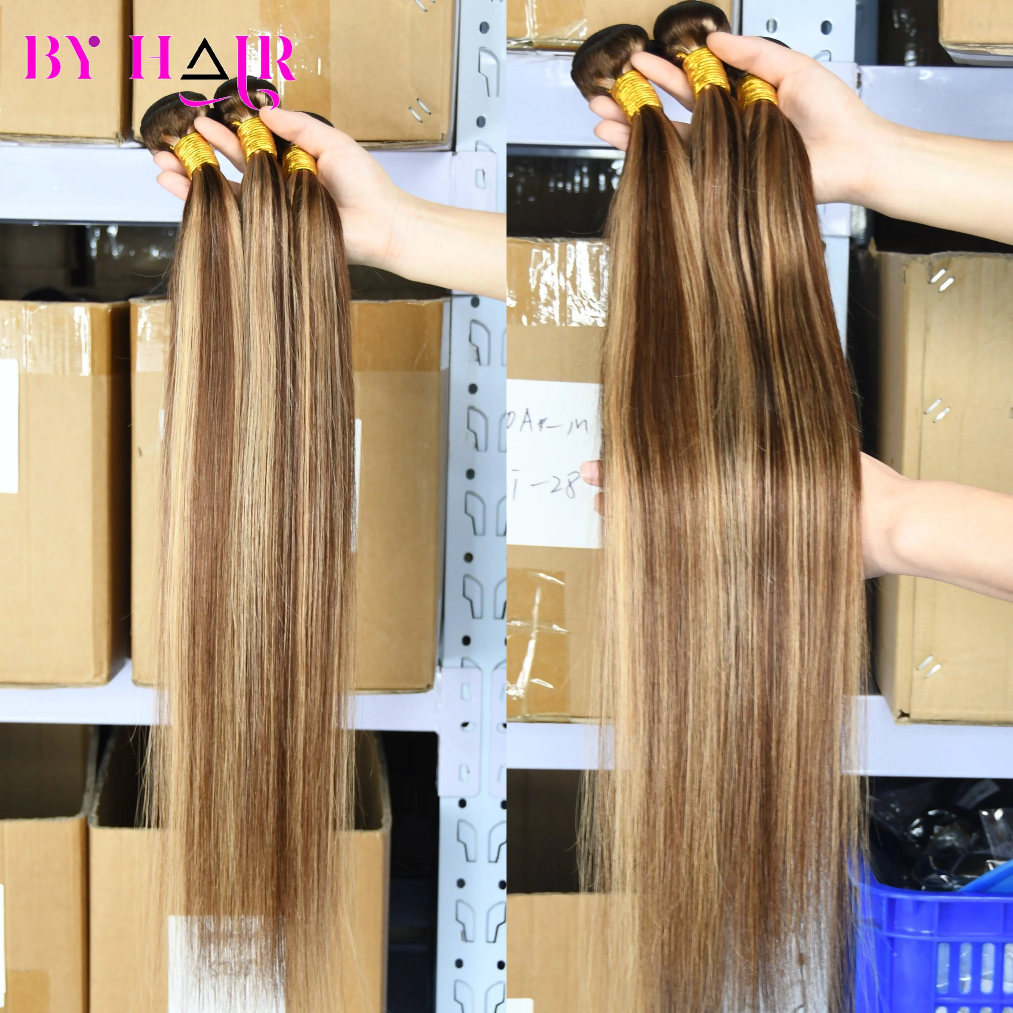 Hoogtepunt Rechte Bundels Menselijk Haar Voor Vrouwen Bruin Blond Haar Bundels Deal Gekleurd Menselijk Haar Weave Bundels Extensions P4/27