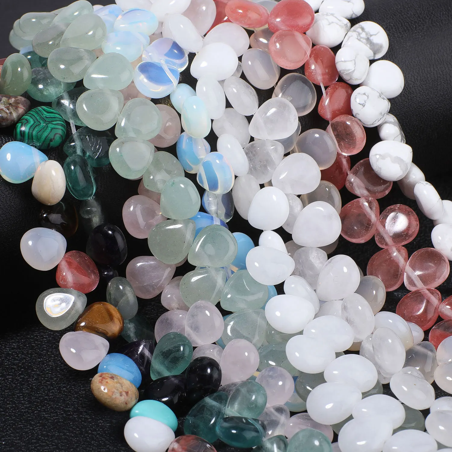 Image of 10x12mm Wassertropfenförmige natürliche Opal-Türkis-Malachit-Rosa-Quarz-Jade-Kristallsteinperlen für die Schmuckherstellung, DIY-Armband-Bastelarbeiten