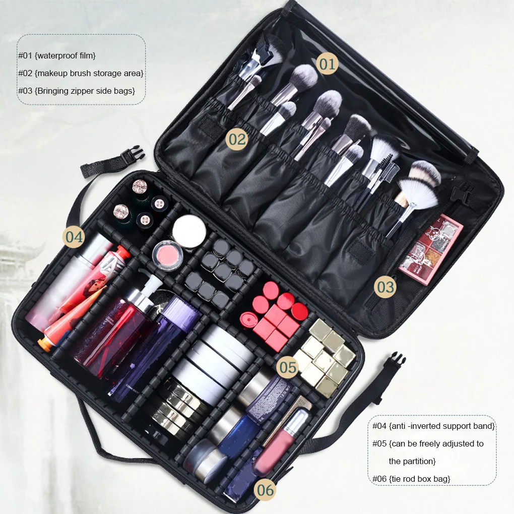 Professional Makeup Bag With Adjustable Padded Dividers Oxford Fabric DIY Cosmetic Case Easy Clean 3 Layers Desig