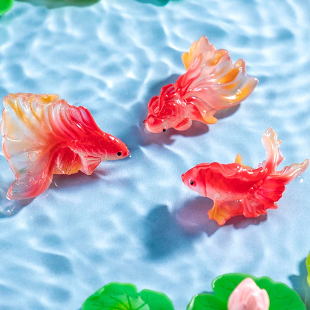 

3Pcs Goldfish Koi Ornaments Resin Miniature Decor Aquarium Tank Accessories Desktop Trinkets Fish Theme Home Office Decorations