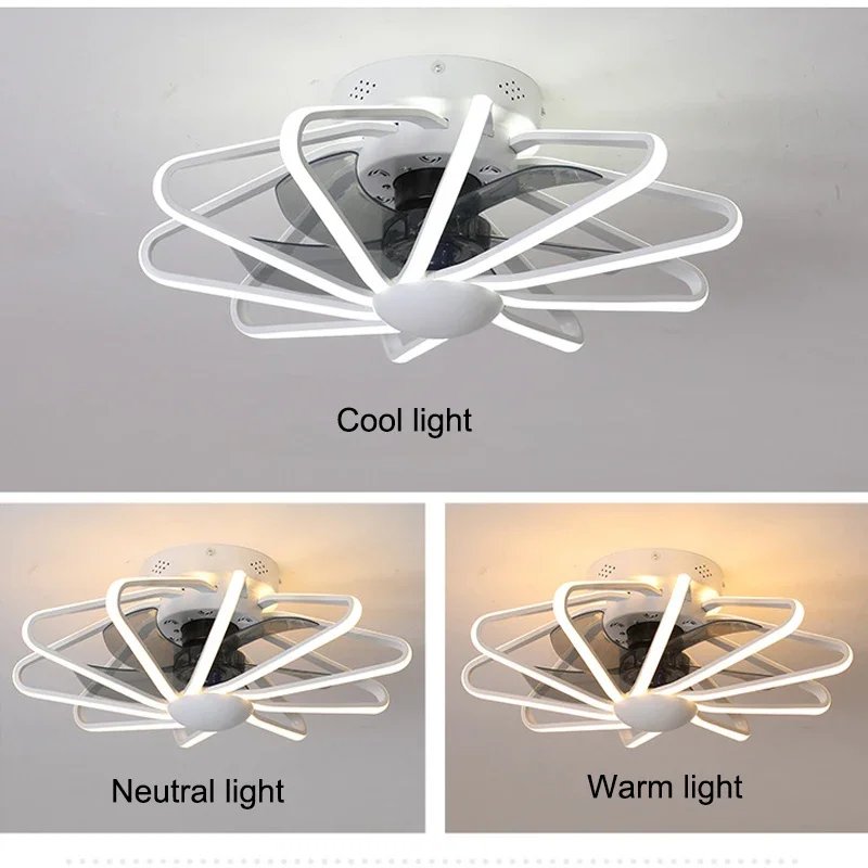 조도 조절식 LED 조명 및 원격 블레이드리스 천장 선풍기 램프, 현대 천장 팬, 침실용 리버시블 타이밍