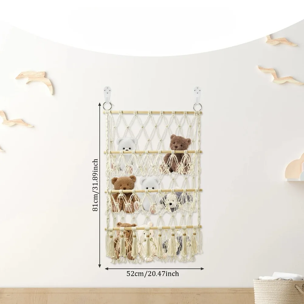 Stuffed Animal Toy Net Hammock Handmade Woven Cotton Rope Decoration Wall Hanging Organizer  Toy Doll Hammock