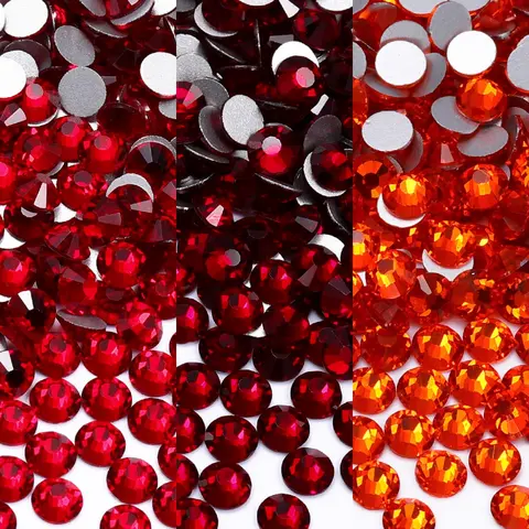 Strass à dos plat en verre Siam foncé SS3-SS60, toutes tailles, paillettes, rouge profond, fond rond argenté, colle sur diamant en cristal pour Nail Art