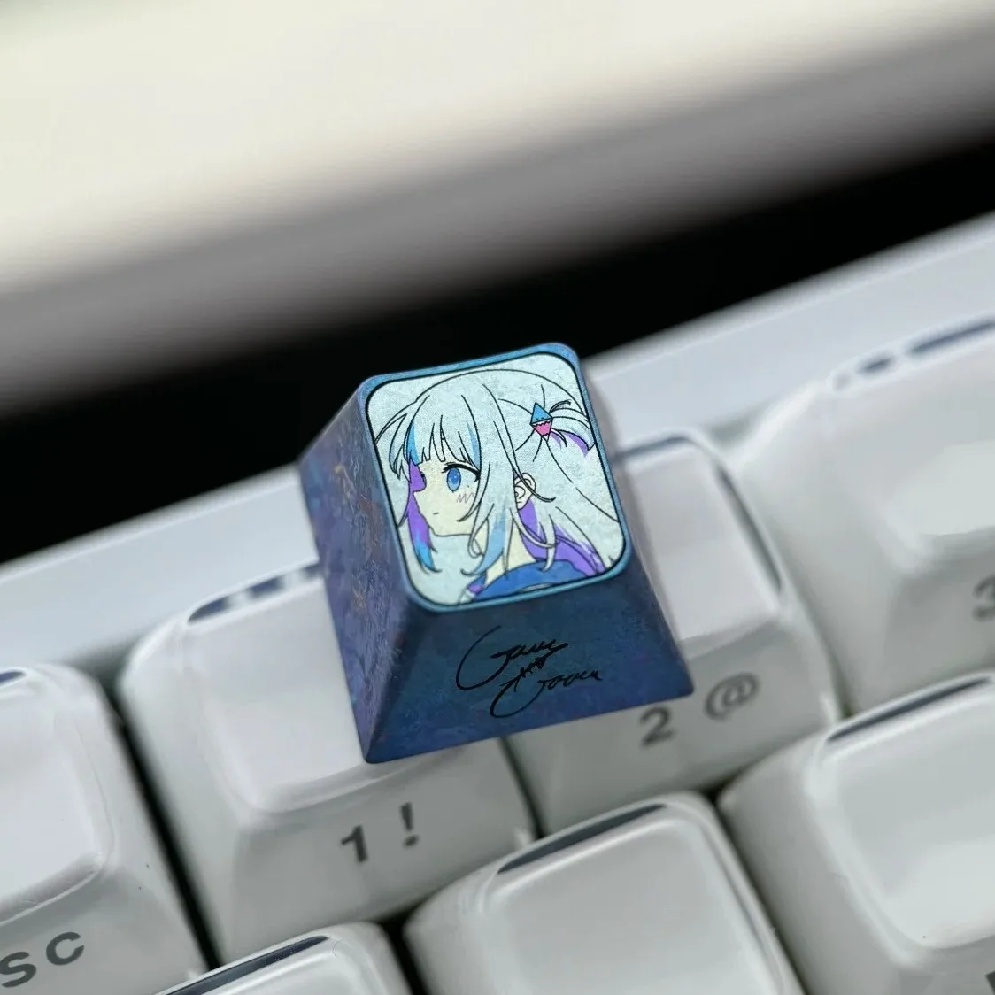 Gawr Gura VTuber Titanium Metal ESC Artisan Keycap Single Custom Signature Colored Keycap For MX Mechanical Keyboard Titanium