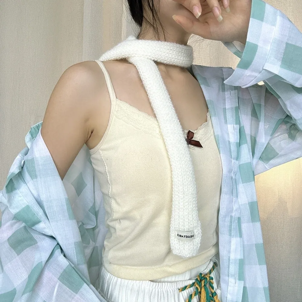 

Cute Solid Color Long Narrow Scarves Korean Style Y2K Knitted Scarf Keep Warm Ribbon Sweet Scarf Ladies
