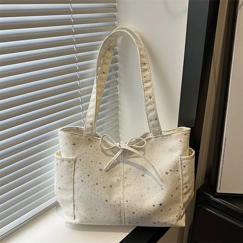 

Women's Shoulder Bags Beautiful Star Diamond Canvas Tote Bag Lace-up Casual Solid Large Capacity Commuter Travel Fashion Bags