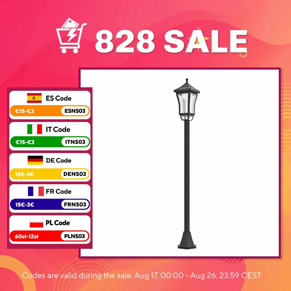 Outsunny straatlamp buiten, op voet, buiten solar straatlamp, LED, klassieke lantaarn, buitenlamp buiten, 30 Lm, cm hoogte, zwart