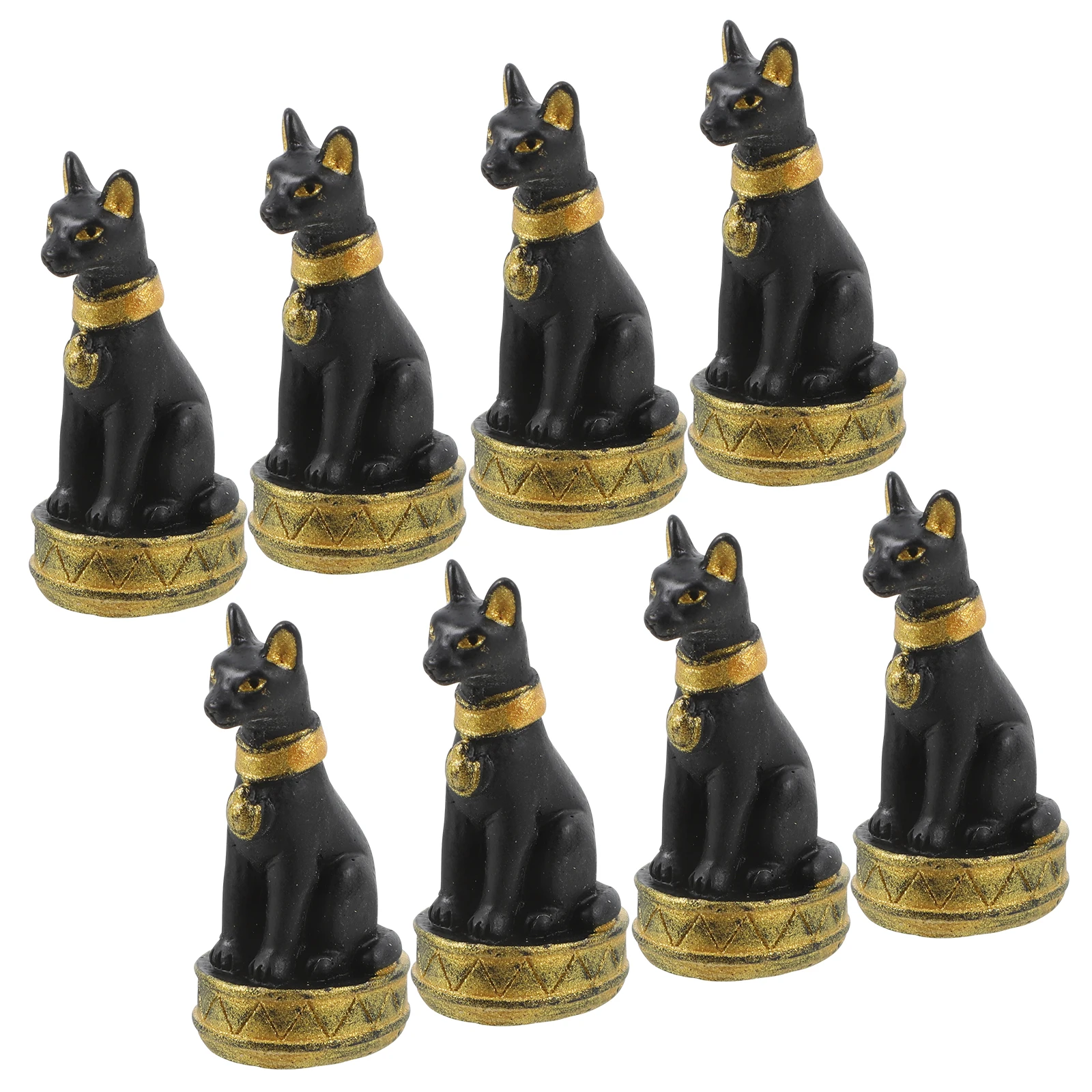 

8pcs Micro L Statue Egyptian Cat Miniatures Ancient Detail Home Decor Black Tiny Figurines Resin Material