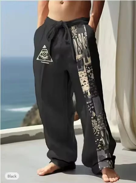 

Vintage Printed Bohemian Holiday Beach Pants Men's Trousers Streetwear New Breathable Casual Loose Men's Straight Leg Pants