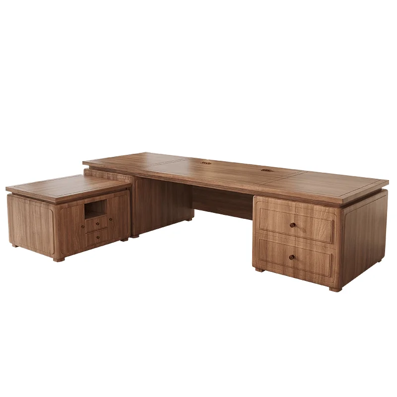 

North American walnut boss table, new Chinese desk bookcase combination