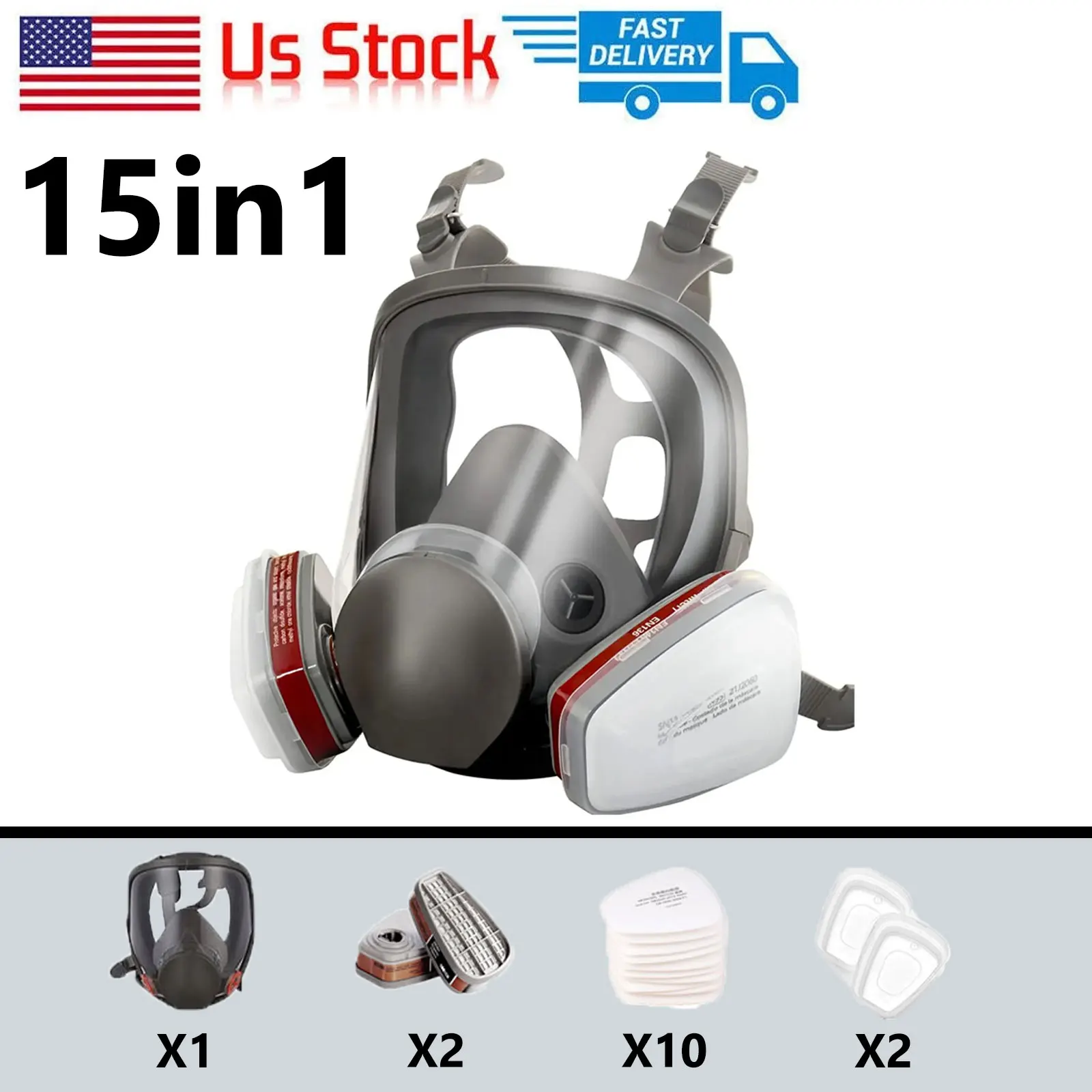 

15in1 6800 Gas Mask Respirator For Industrial Paint Spray Chemical Organic Vapor With Filters Protection