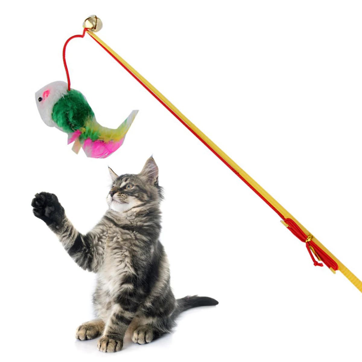 Fishing Rod Type Colourful Teasing Cat Mouse Stick Cat Mouse On a Stick Toy Cat Love Mouse Type Leather Rope With Bells