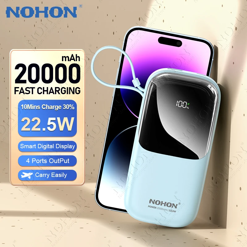 NOHON 4 Ports 20000mAh Power Bank 22.5W 20W 18W Fast Charging Charger for iPhone Xiaomi Portable PowerBank External Battery