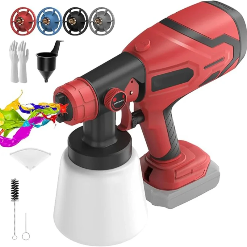 Electric Cordless Paint Sprayer HVLP Spray Paint Gun with 4 Size Copper Nozzle for Milwaukee Battery