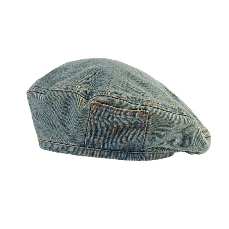 2023 Retro Denim Berets Hat Casual Autumn Shade Painter Cap Korean Solid Color Octagonal Women\'s Painter Hats