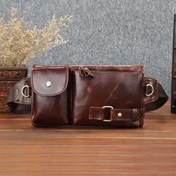 Bolsos de pecho de cuero genuino Vintage para hombre, riñonera para viajes al aire libre, deportes, riñonera para hombre, bolso de hombro tipo bandolera pequeño, paquetes de pecho