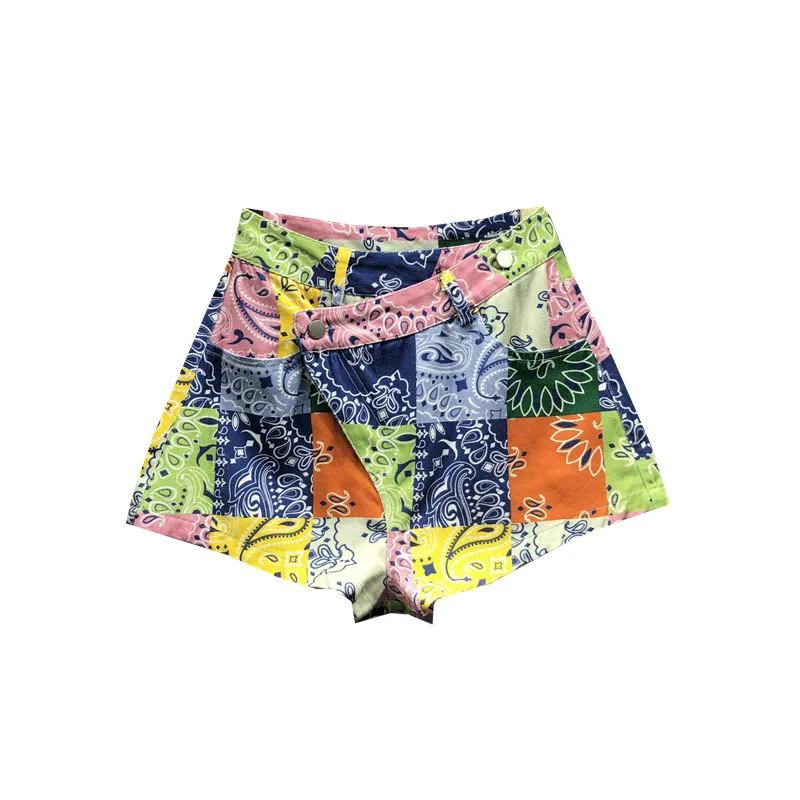 Streetwear Irregular Print Denim Shorts Women's 2025 Summer New Versatile High Waist Thin A Line Wide Leg Shorts Female Culottes