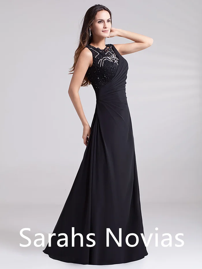 Plus Size Long Navy Beaded Chiffon Mother of the Bride Dresses Sleeveless Bateau Beading Summer Women Dresses For Wedding