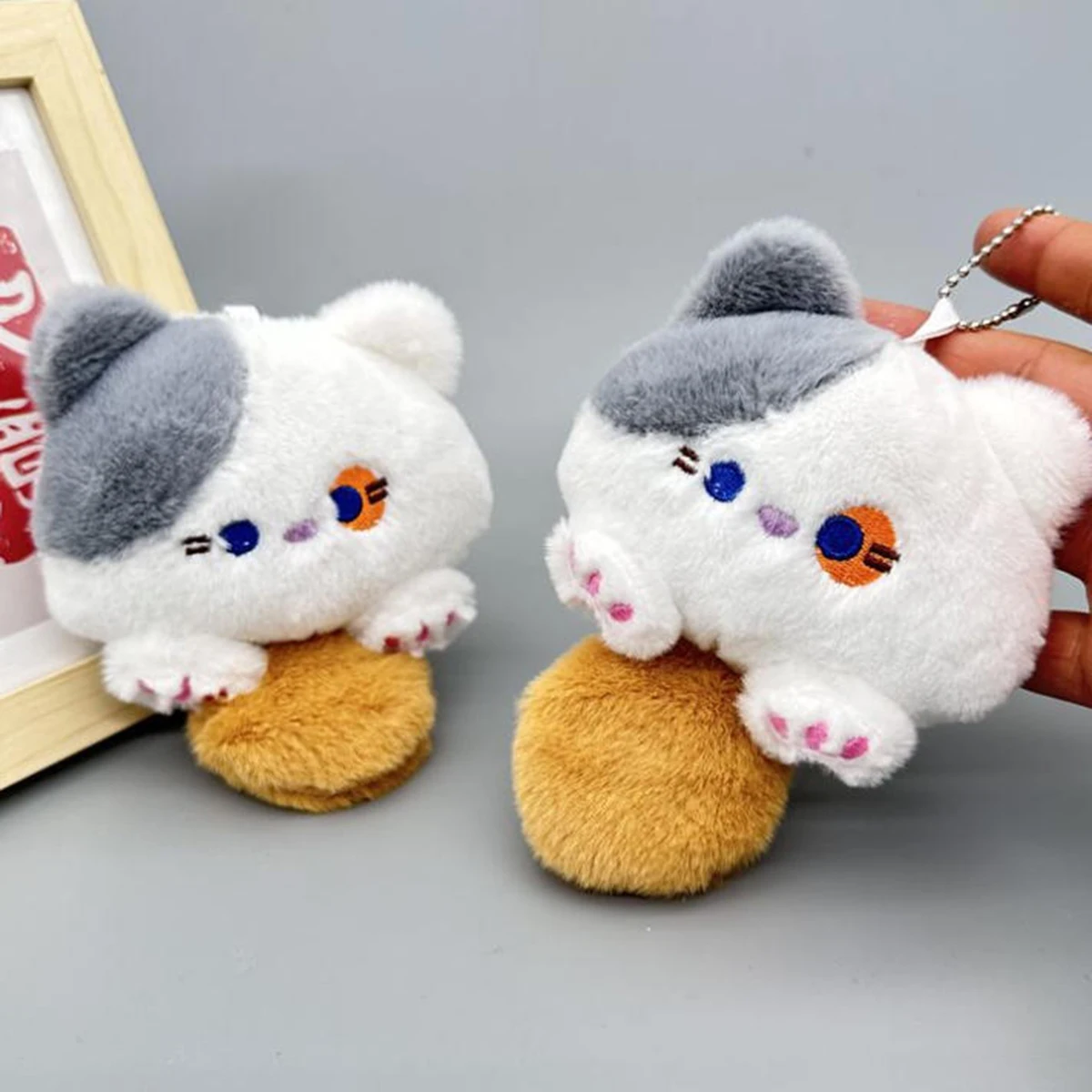Cute Kitten Plush Keyring Simulation Cartoon Kitten Squeeze Squeaky Plush Stuffed Toy Backpack Decor Charm For Birthday Gifts