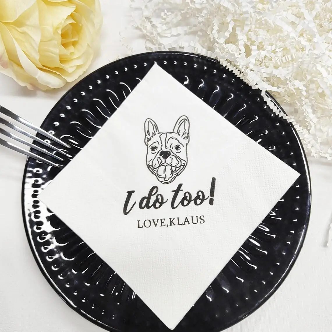 50 pcs Custom Illustrated Dog Wedding Napkins, Pet Cocktail Napkins, Pet Wedding Napkins, Dog Cocktail Napkins, Pet Dog Napkins