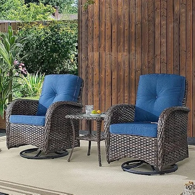 Patio Wicker Chairs Swivel Rocker - Outdoor Swivel Rocking Chairs Set of 2 with Rattan Side Table, Patio Swivel Glider Chair 3