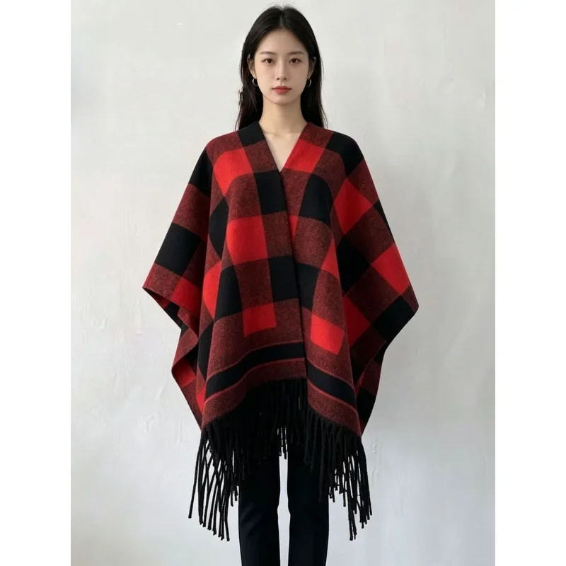 Cross-border best-selling faux cashmere shawl, featuring a sophisticated ink-wash painting design, a versatile and warm winter