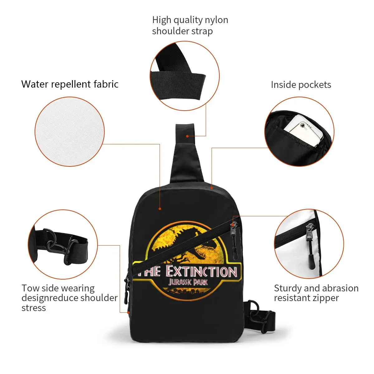 Casual Dinosaur World Jurassic Parks Sling Crossbody Backpack Men Shoulder Chest Bags for Hiking