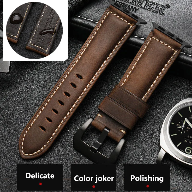 Vintage Leather for Apple Watch Band 49mm 45mm 44mm 42mm 41mm 40mm for Apple Watch Ultra 2 Series 9 8 7 6 5 SE Bracelet Strap