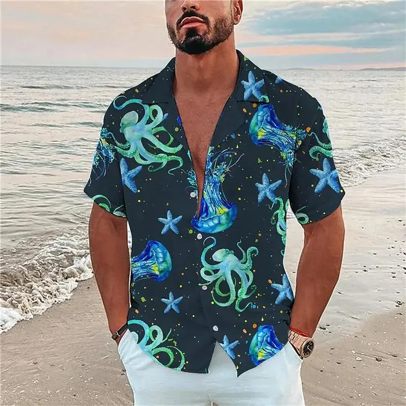 New Vacation Hawaiian Shirt For Men Shirts 3d Print Short Sleeve ocean Harajuku Streetwear Summer Man Clothing