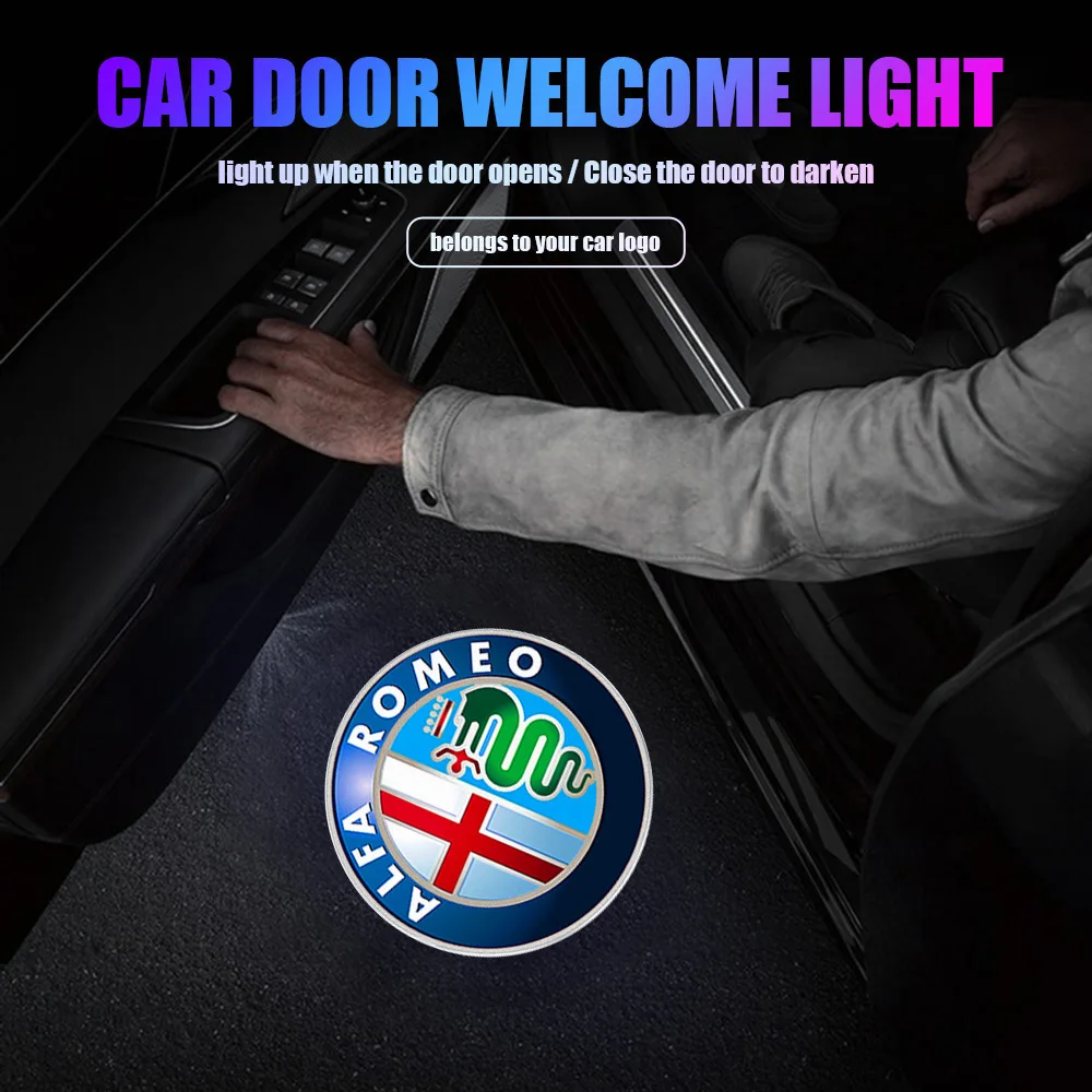 2pcs Car Accessories LED Door Welcome Light Welcome Light Wireless Laser Projector For Alfa Romeo Giulia Stelvio MiTo Giulietta