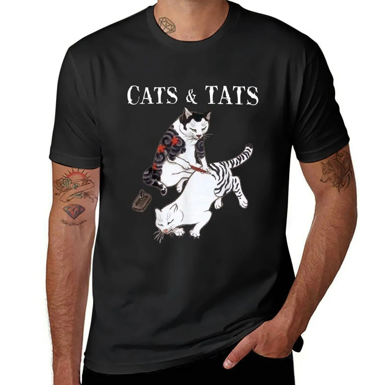 Cats and Tats cat tattoo lover tee shirt Cats & Tats T-Shirt quick drying tees boys whites Short sleeve tee t shirts men