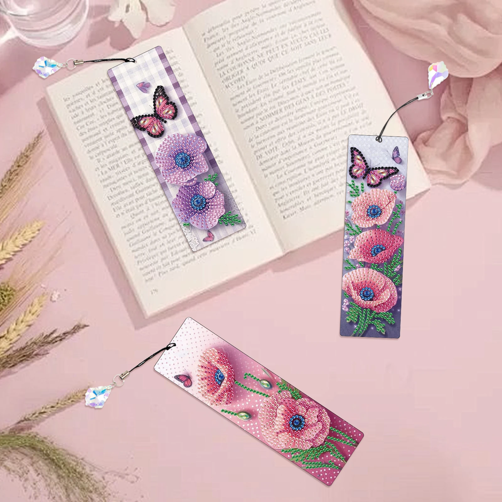 3 قطع من مجموعات الإشارات المرجعية للرسم الفني الماسي، إشارة مرجعية فنية ماسية على شكل خاص على شكل زهرة وحيوانات مع قلادة ماسية للهدايا الحرفية #4