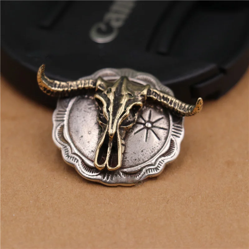 1 قطعة خمر النحاس الجاموس الجمجمة المسمار الخلفي عملة Concho البيسون الثور جور روديو الهندي كاوبوي الجلود الحرفية اكسسوارات