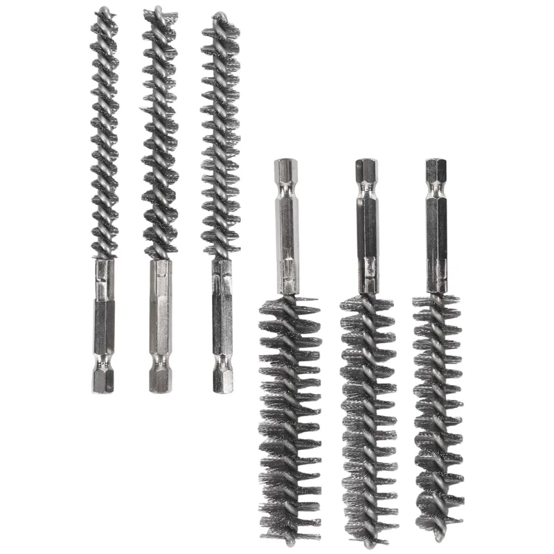 

UISN Bore Brush Stainless Steel Bristles Wire Brush For Power Drill Cleaning Wire Brush With Hex Shank Handle 6 Pieces